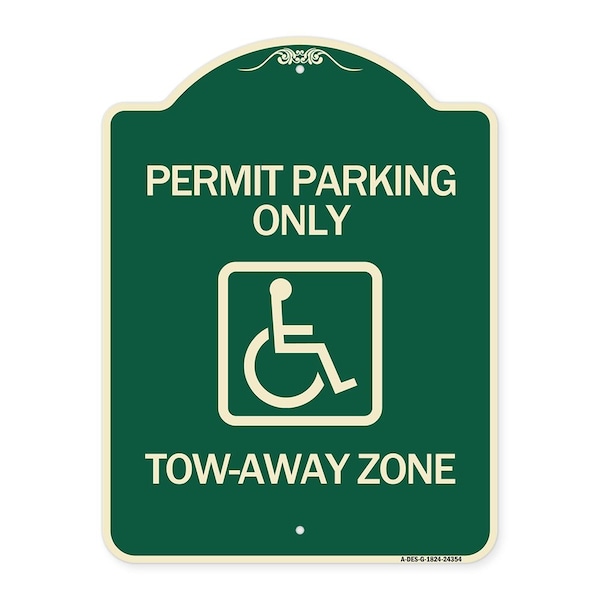 Accessible Permit Parking Tow-Away Zone W/ Heavy-Gauge Aluminum Sign, 24" x 18", G-1824-24354